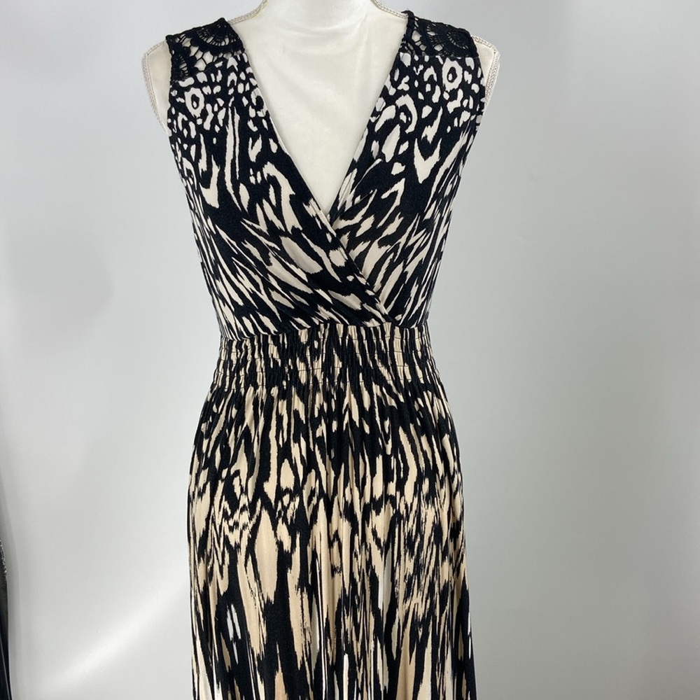Soma animal print brown black cream criss cross V neck flowing maxi dress